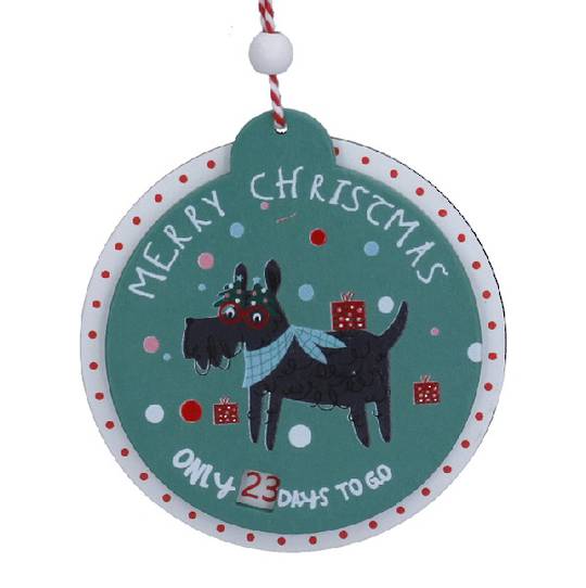 Wood Scottie Dog Advent Disc, Teal 10cm *ETA Nov
